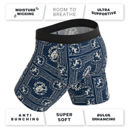 The Wrangle 'Em | Blue Bandana Shinesty x Diamond Cross Ranch Long Leg Ball Hammock® Pouch Underwear With Fly