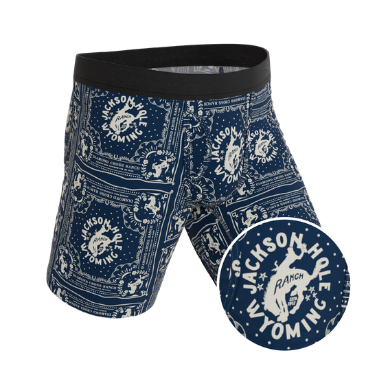 The Wrangle 'Em | Blue Bandana Shinesty x Diamond Cross Ranch Long Leg Ball Hammock® Pouch Underwear With Fly