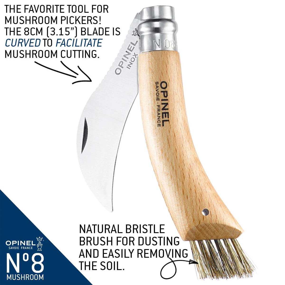 Opinel - No.08 Mushroom Knife w/Brush