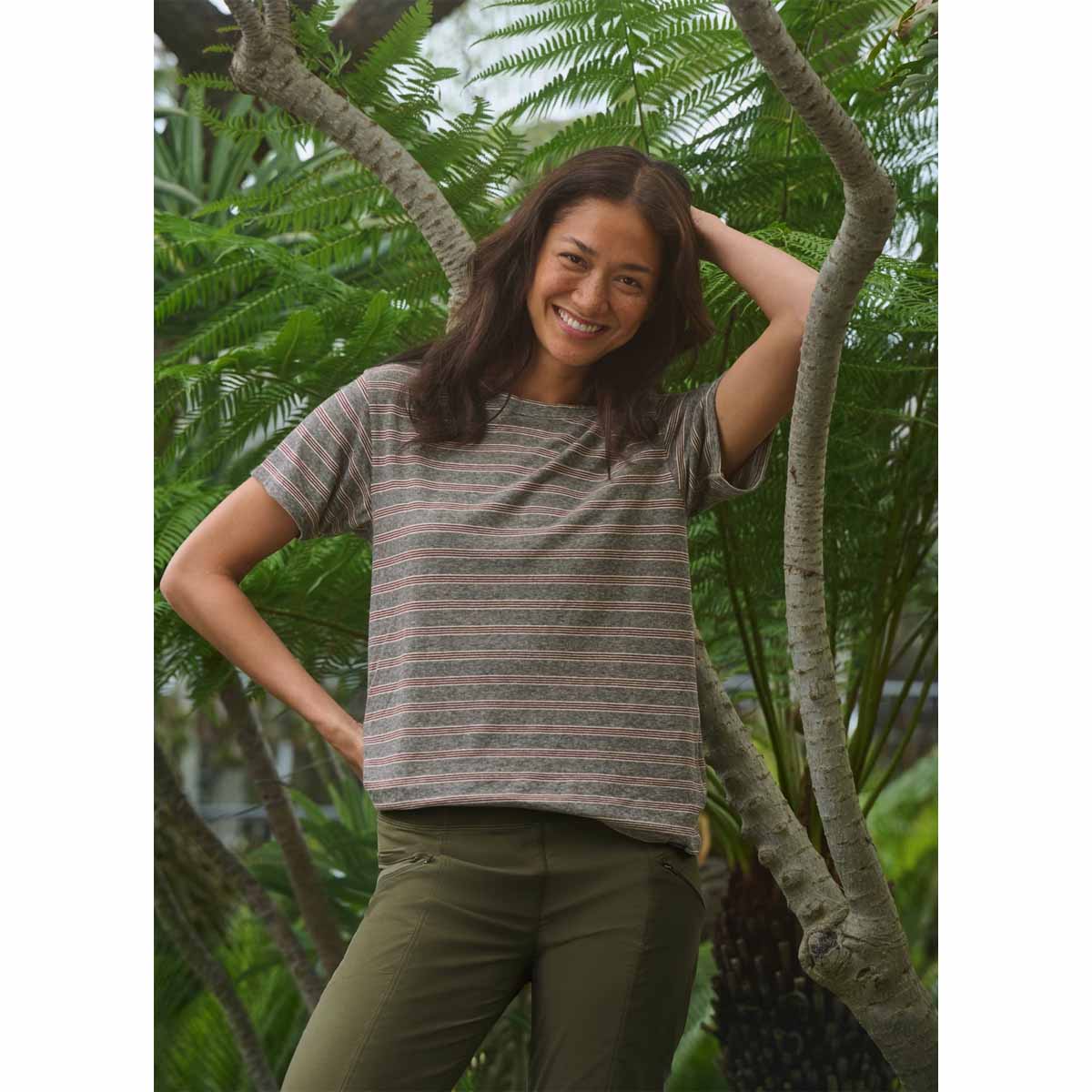 Prana - Cozy Up Short Sleeve Crew - Cacao Stripe