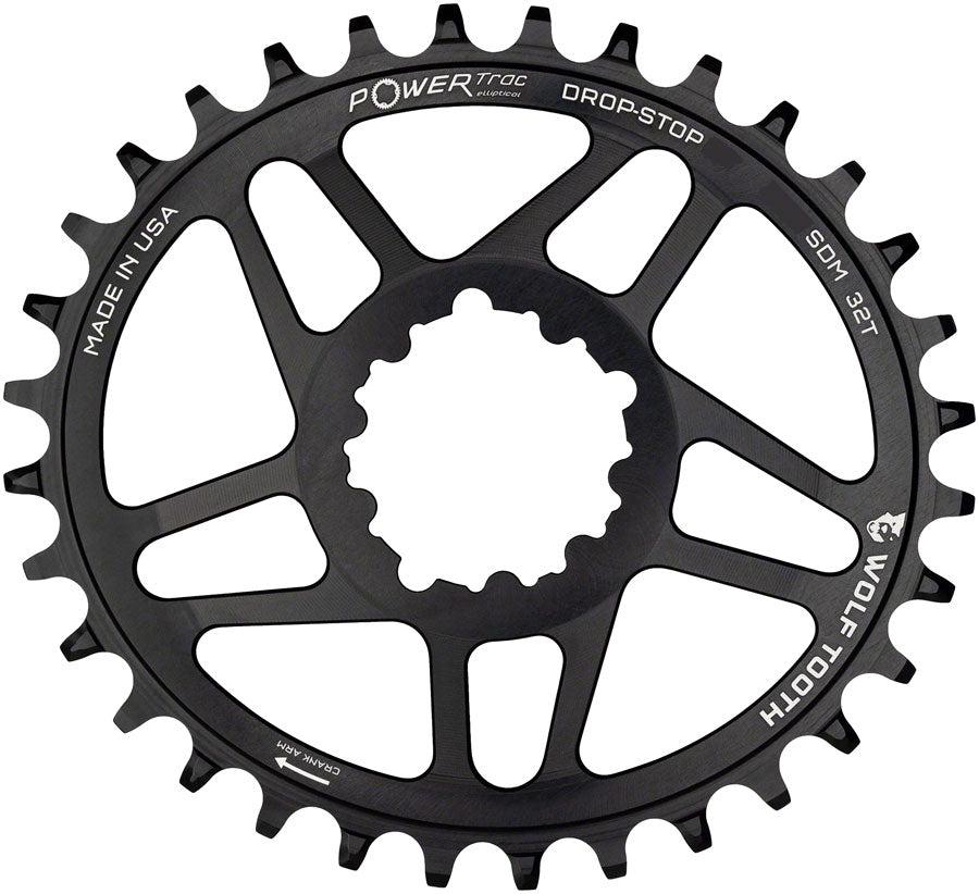 Wolf Tooth - Elliptical Direct Mount Chainring Drop-Stop, For SRAM 3-Bolt Cranksets, 6mm Offset - Black
