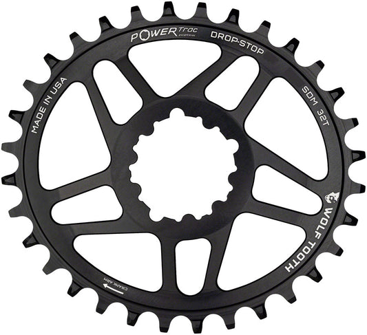 Wolf Tooth - Elliptical Direct Mount Chainring Drop-Stop, For SRAM 3-Bolt Cranksets, 6mm Offset - Black