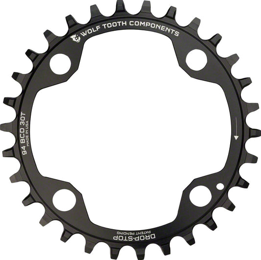 Wolf Tooth - 94 BCD Chainring - 30t, 94 BCD, 4-Bolt, Drop-Stop, For SRAM Cranks, Black