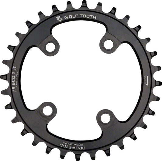 Wolf Tooth - 76 BCD Chainring - 32t, 76 BCD, 4-Bolt, Drop-Stop, Compatible with SRAM 76 BCD and Specialized Stout, Black