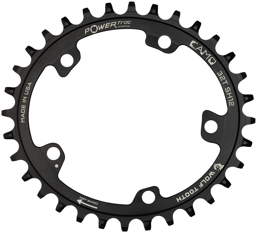 Wolf Tooth - CAMO Aluminum Elliptical Chainring - 34t, Wolf Tooth CAMO Mount, Drop-Stop ST for Shimano 12 Speed HG+, Black - Black