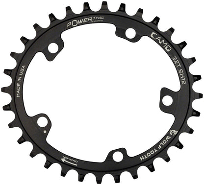 Wolf Tooth - CAMO Aluminum Elliptical Chainring - 34t, Wolf Tooth CAMO Mount, Drop-Stop ST for Shimano 12 Speed HG+, Black - Black