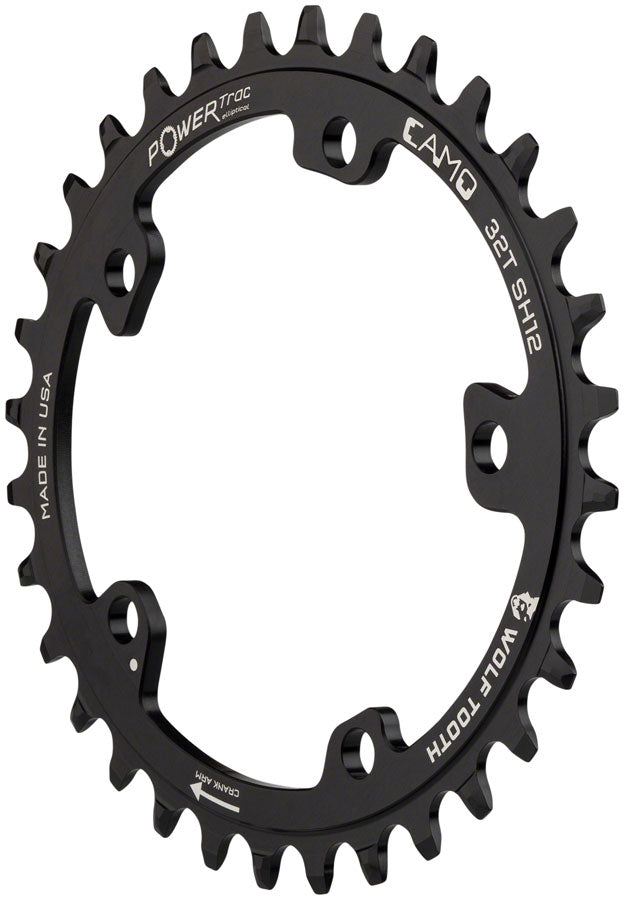 Wolf Tooth - CAMO Aluminum Elliptical Chainring - 34t, Wolf Tooth CAMO Mount, Drop-Stop ST for Shimano 12 Speed HG+, Black - Black