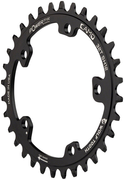 Wolf Tooth - CAMO Aluminum Elliptical Chainring - 34t, Wolf Tooth CAMO Mount, Drop-Stop ST for Shimano 12 Speed HG+, Black - Black