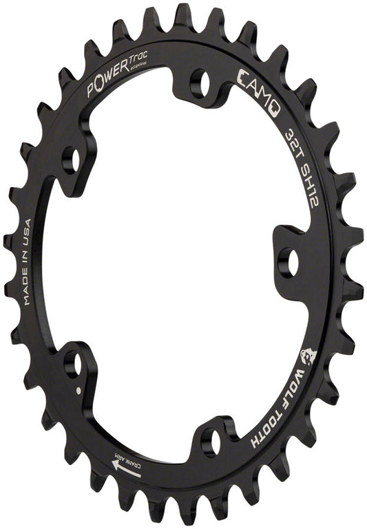 Wolf Tooth - CAMO Aluminum Elliptical Chainring - 34t, Wolf Tooth CAMO Mount, Drop-Stop ST for Shimano 12 Speed HG+, Black
