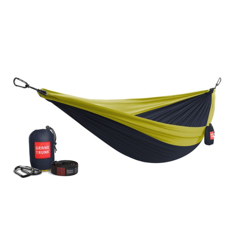 Grand Trunk - Double Deluxe Parachute Nylon Hammock w/Straps - Collegiate Navy/Chartreuse