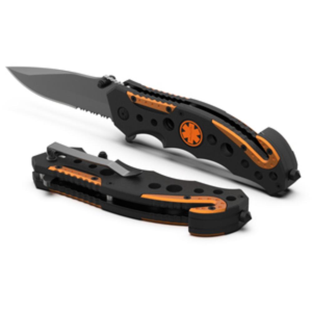 Swiss Safe - Tactical Rescue Folding Knife - EMT ORANGE