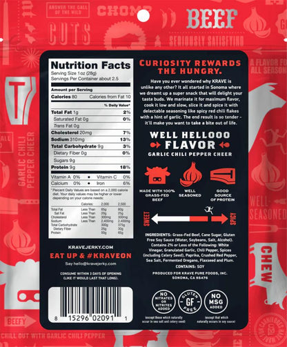 Krave Jerky - Garlic Chili Pepper Jerky - 2.7