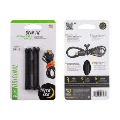 Nite Ize - Gear Tie Reusable Rubber Twist Tie - Black