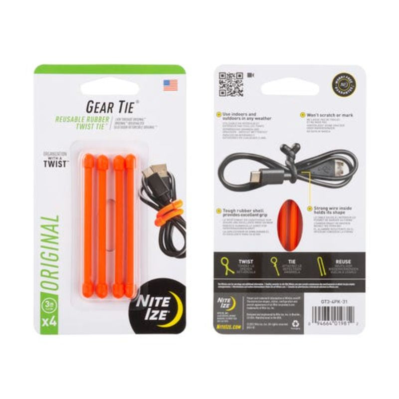 Nite Ize - Gear Tie Reusable Rubber Twist Tie - Black