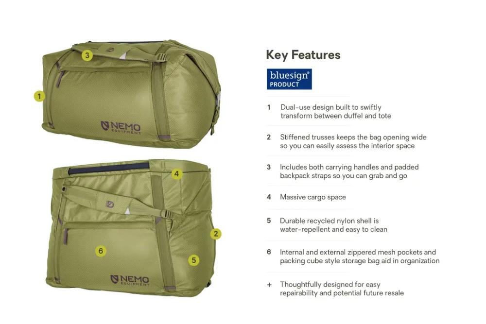 Nemo - Double Haul 100L Convertible Duffel & Tote - Lake