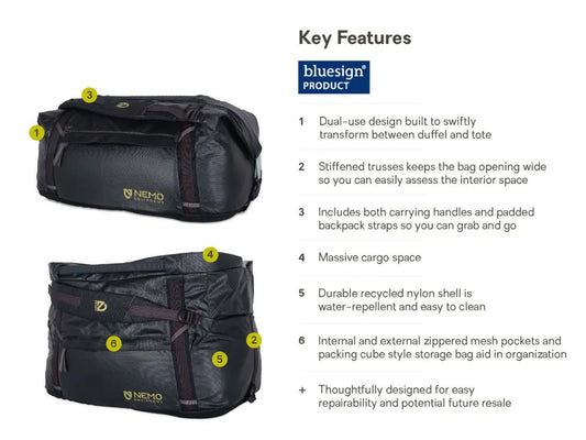 Nemo - Double Haul 55L Convertible Duffel & Tote - Black