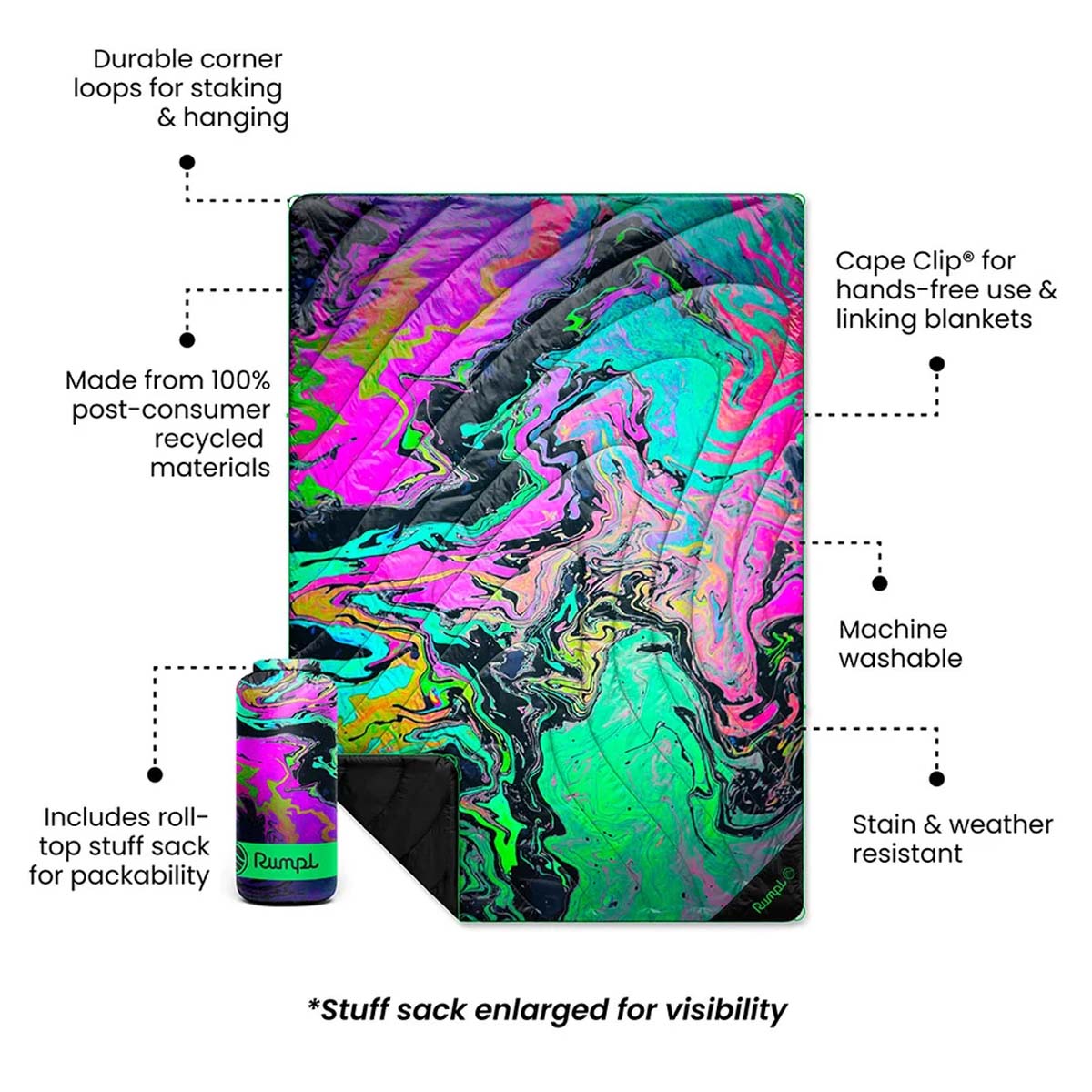 Rumpl - Original Puffy Blanket - Liquid Neon