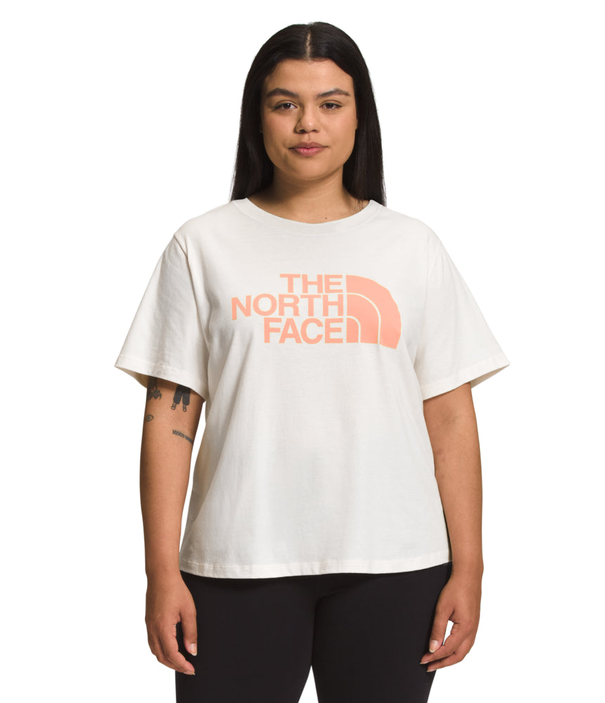 The North Face - Short Sleeve Half Dome Tee - Women's Plus - Gardenia White/Dusty Coral Orange