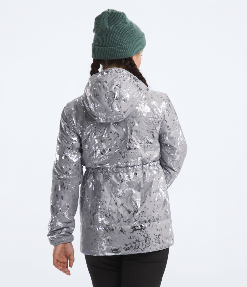 The North Face - Reversible Mossbud Parka - Girls' - Meld Grey Nature Texture Metallic Print