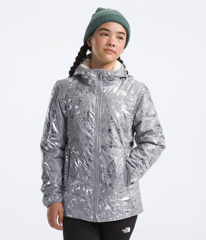 The North Face - Reversible Mossbud Parka - Girls' - Meld Grey Nature Texture Metallic Print