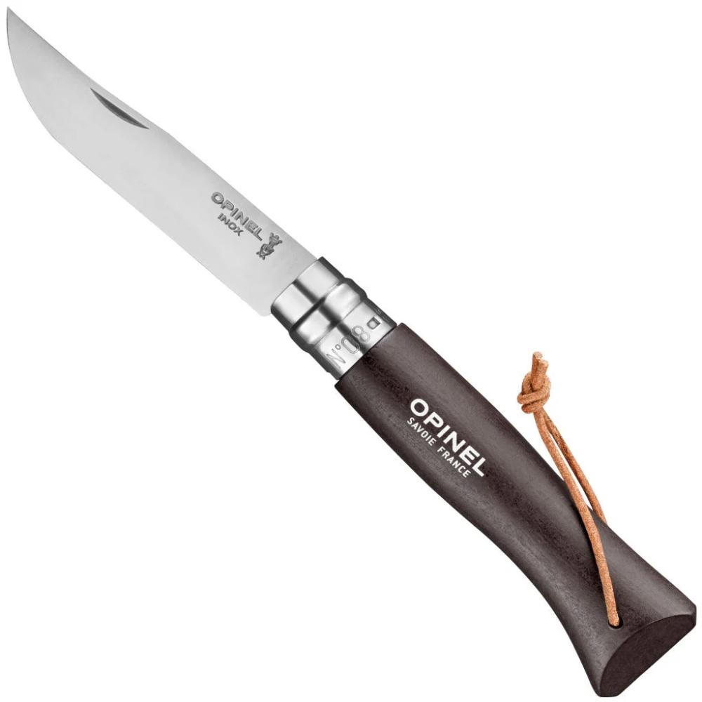 Opinel - No.08 Steel Folding Knife with Lanyard - Dark Brown
