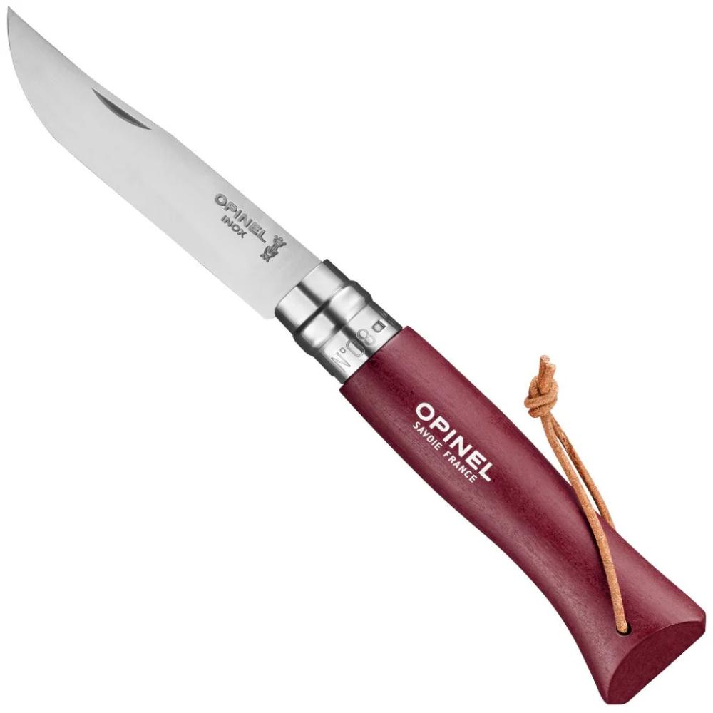 Opinel - No.08 Steel Folding Knife with Lanyard - Burgundy