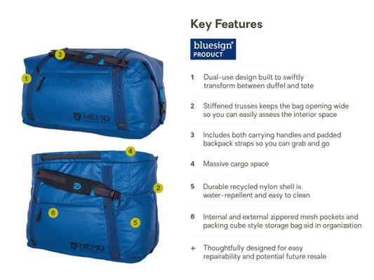 Nemo - Double Haul 70L Convertible Duffel & Tote - Lake