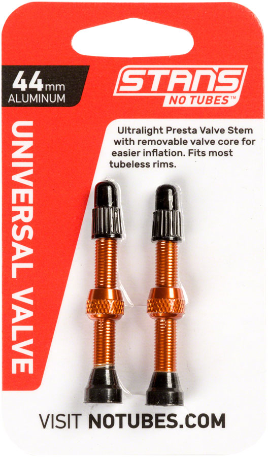 Stans NoTubes - Alloy Valve Stems - 44mm, Pair, Orange
