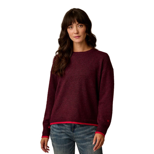 Carve Designs - Drue Fuzzy Sweater - Sangria w. Deep Rouge