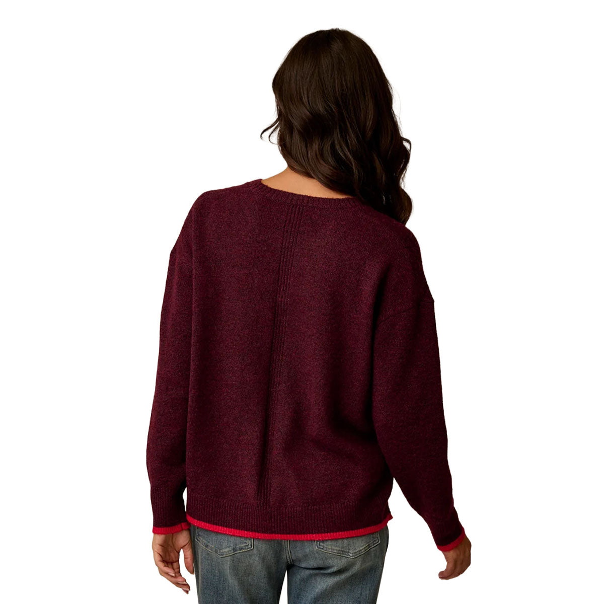 Carve Designs - Drue Fuzzy Sweater - Sangria w. Deep Rouge