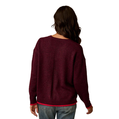 Carve Designs - Drue Fuzzy Sweater - Sangria w. Deep Rouge
