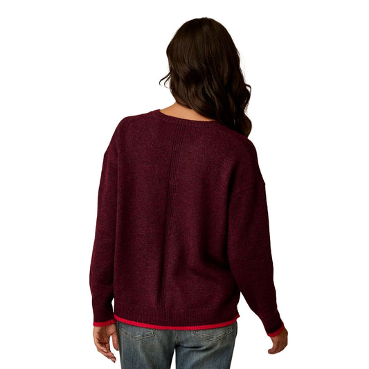 Carve Designs - Drue Fuzzy Sweater - Sangria w. Deep Rouge
