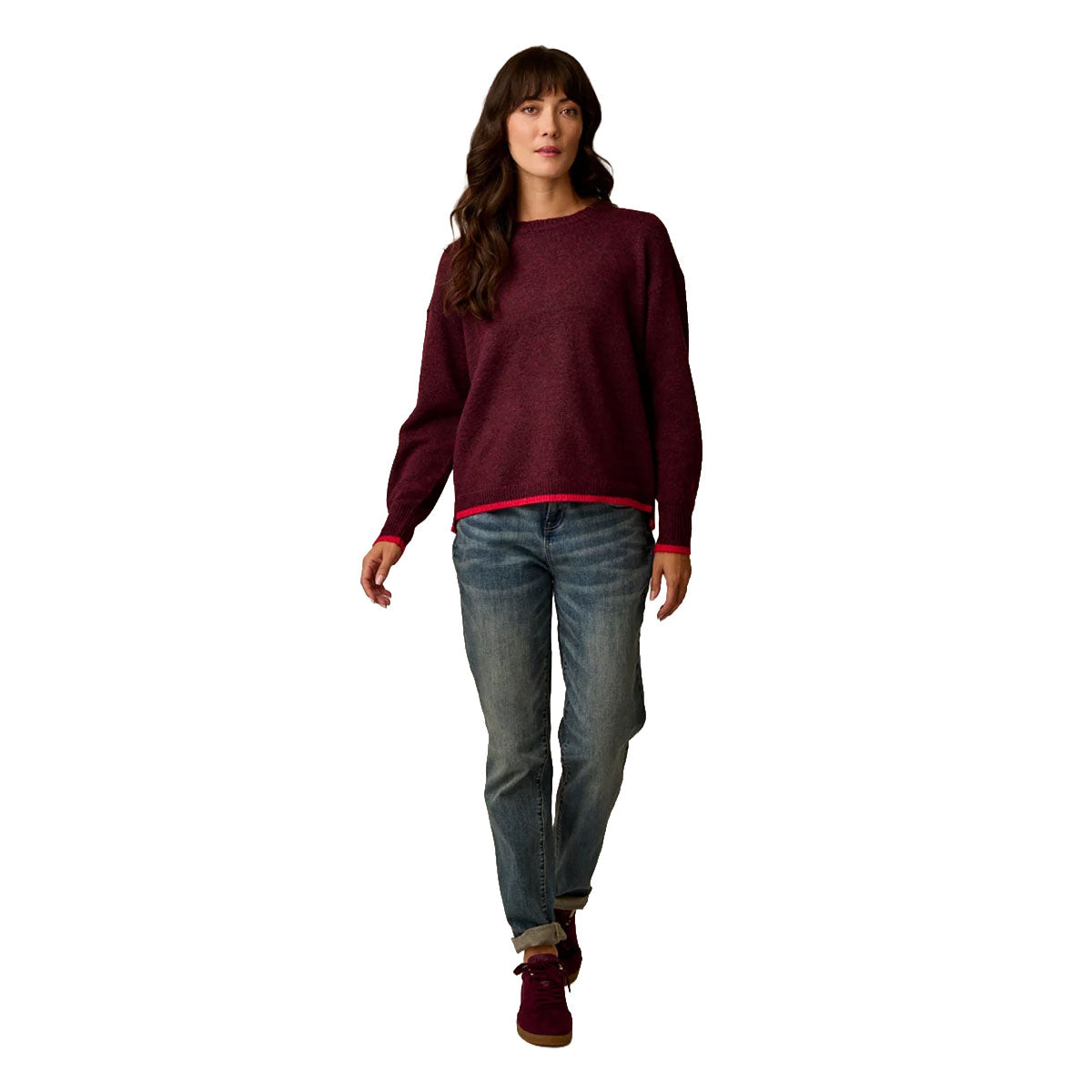 Carve Designs - Drue Fuzzy Sweater - Sangria w. Deep Rouge