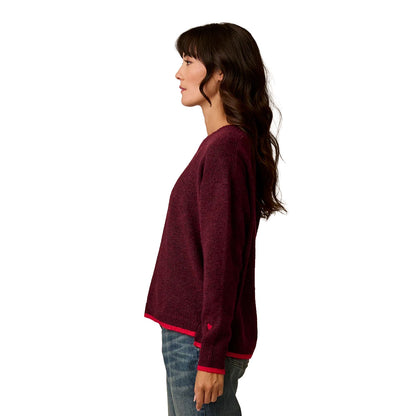 Carve Designs - Drue Fuzzy Sweater - Sangria w. Deep Rouge