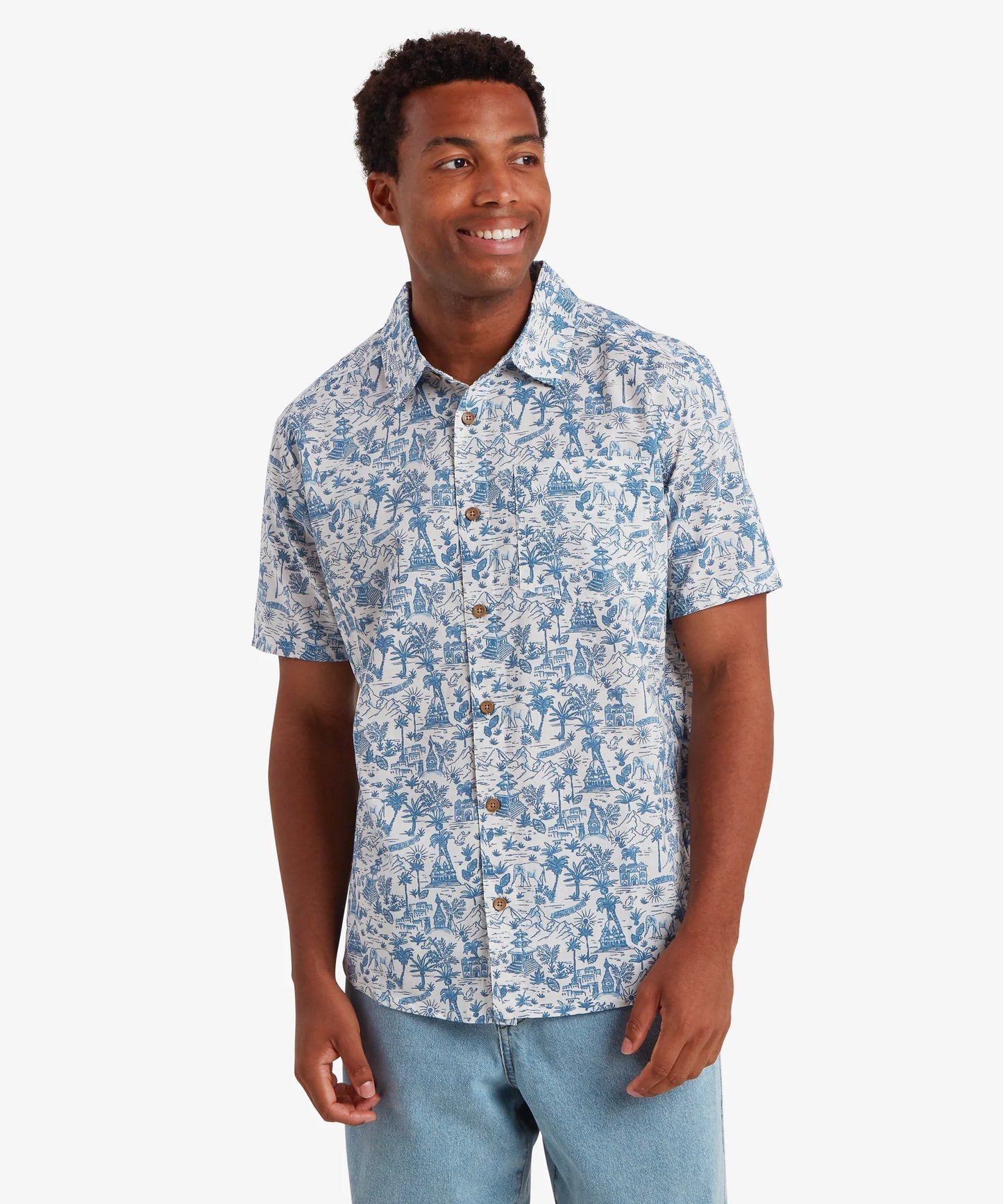 Sherpa - Ravi Short Sleeve Shirt - Katha White/Blue