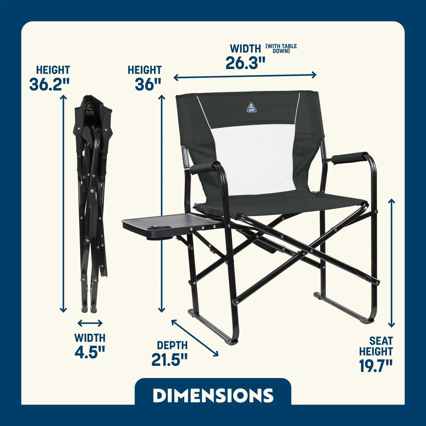 GCI Outdoors - Slim Fold Directors Chair XL - Dark Charcoal