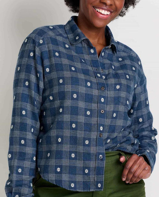 Toad and Co - Re-Form Flannel Boxy Long Sleeve Shirt - Navy Small Dobby