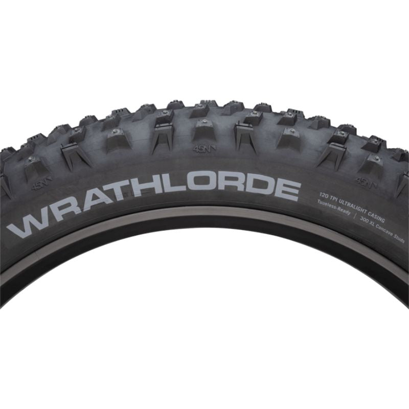 45NRTH - Wrathlorde Tire 26 x 4.2 Tubeless Folding Black 120tpi 300 XL Concave Carbide Aluminum Studs